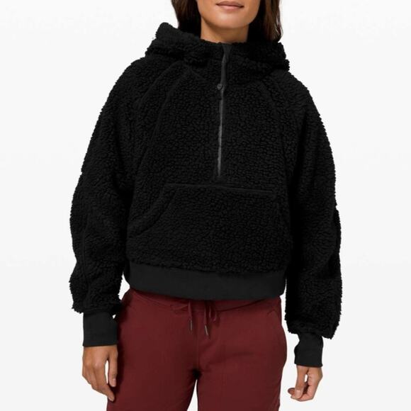 LULULEMON Black Scuba Oversized Sherpa 1/2 Zip Hoodie Jacket Pullover Size XS/S - Picture 1 of 15